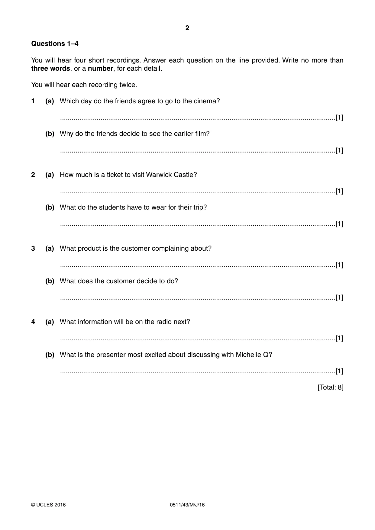 Cambridge IGCSE English - Second Language (count-in oral) 0511 2016 May/June Paper 4 · Variant 3 question paper, page 2 of 12
