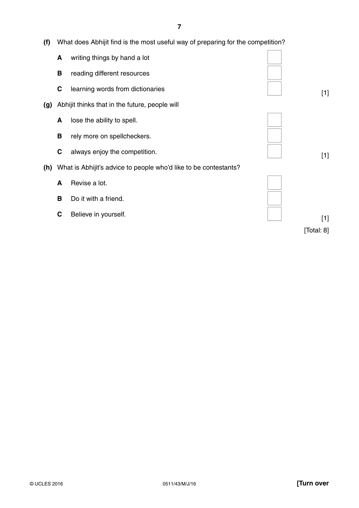 Cambridge IGCSE English - Second Language (count-in oral) 0511 2016 May/June Paper 4 · Variant 3 question paper, page 7 of 12