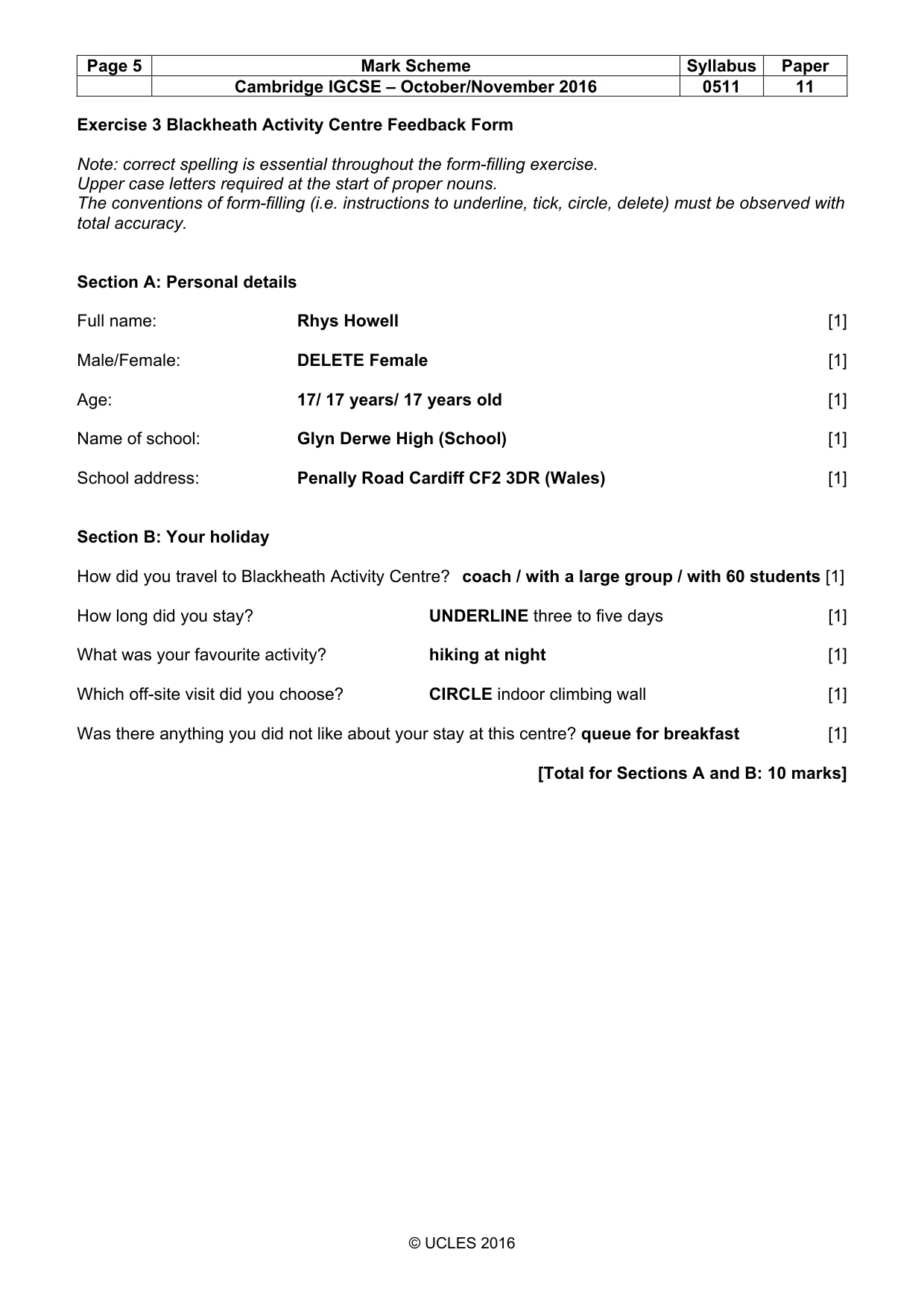 Mark scheme, page 5 of 11
