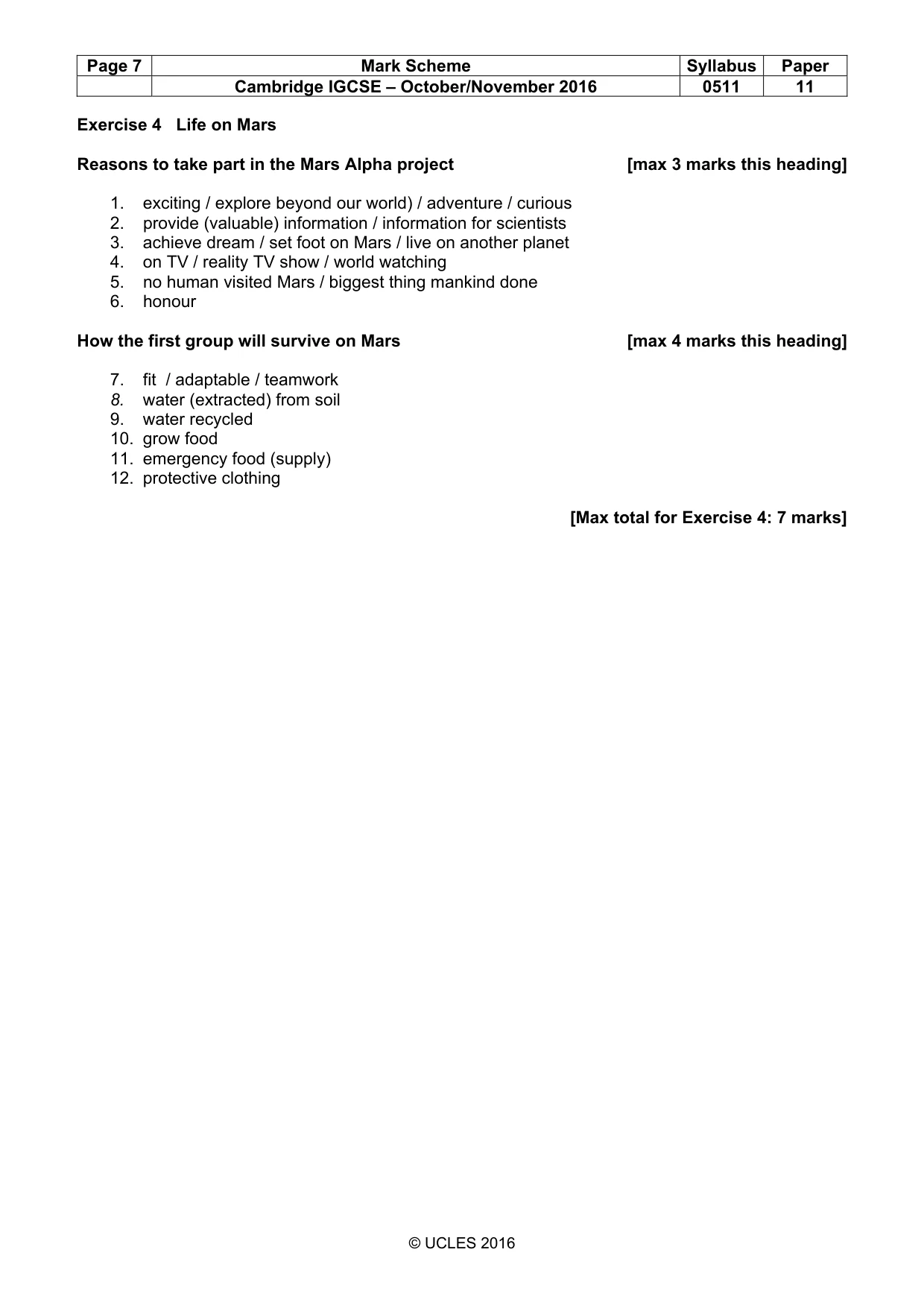 Mark scheme, page 7 of 11