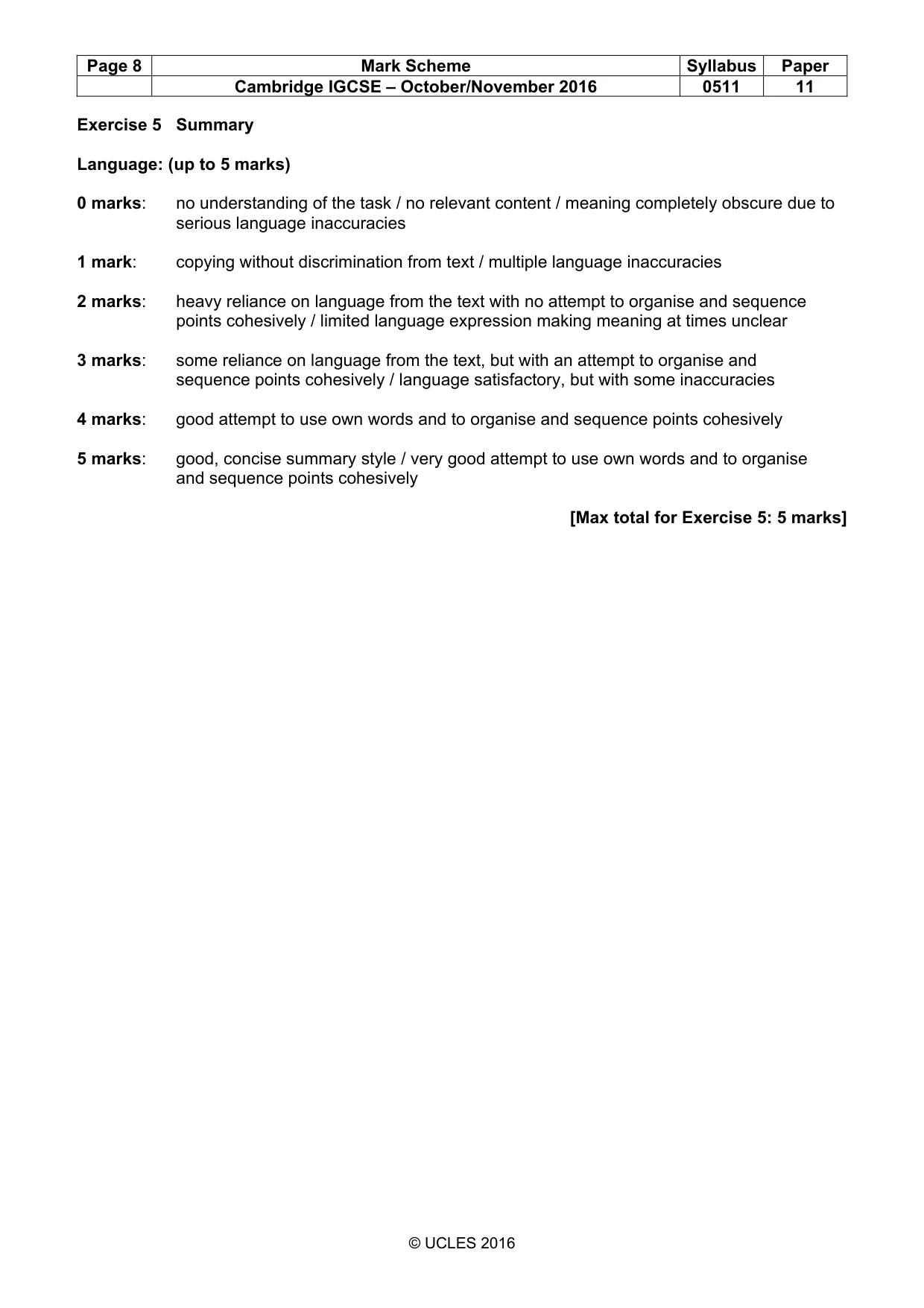 Mark scheme, page 8 of 11