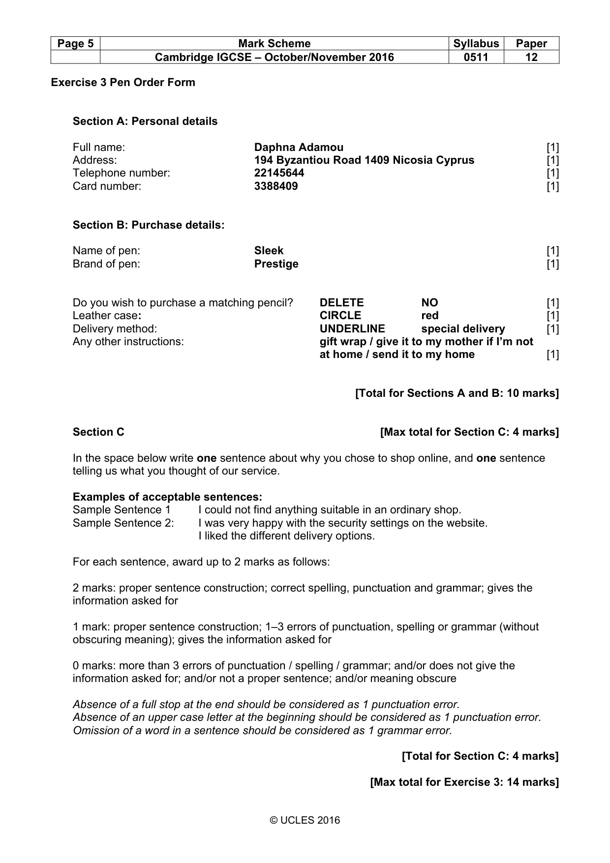 Mark scheme, page 5 of 10