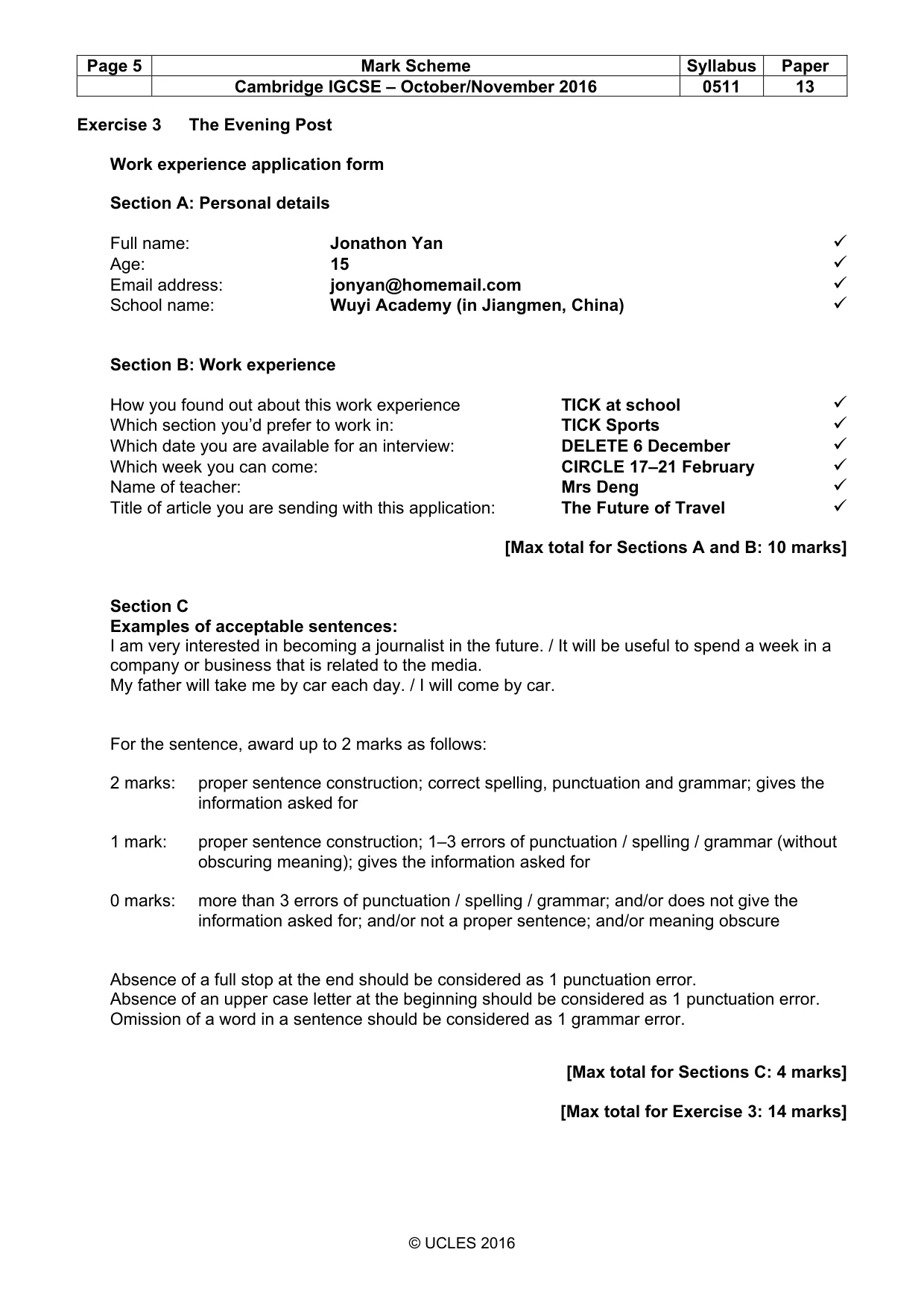 Mark scheme, page 5 of 10