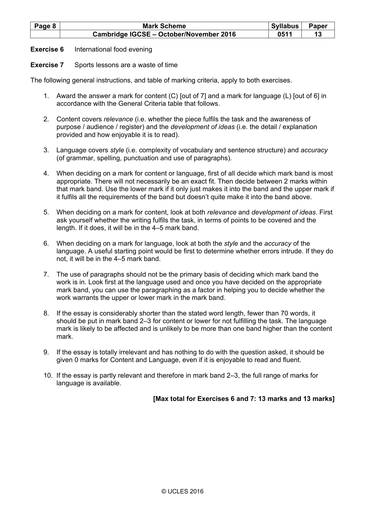 Mark scheme, page 8 of 10