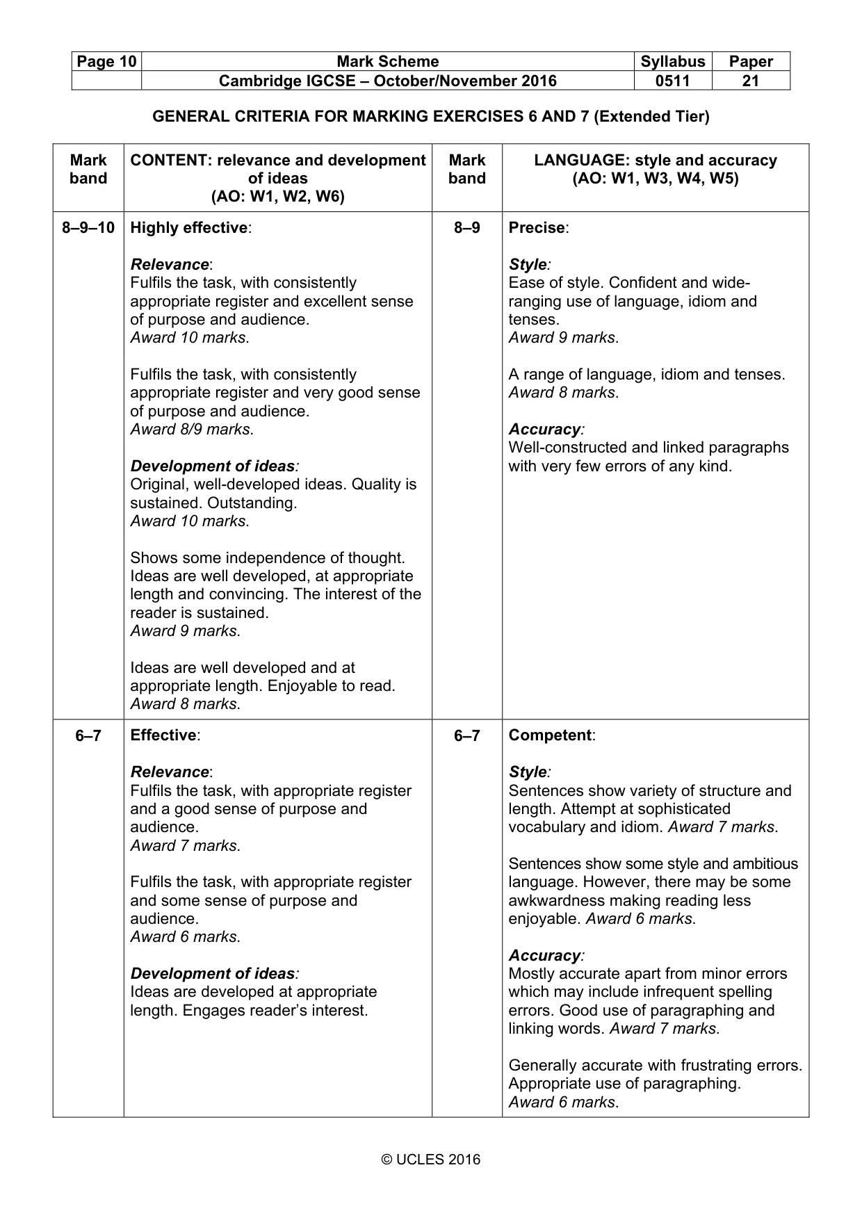 Mark scheme, page 10 of 12