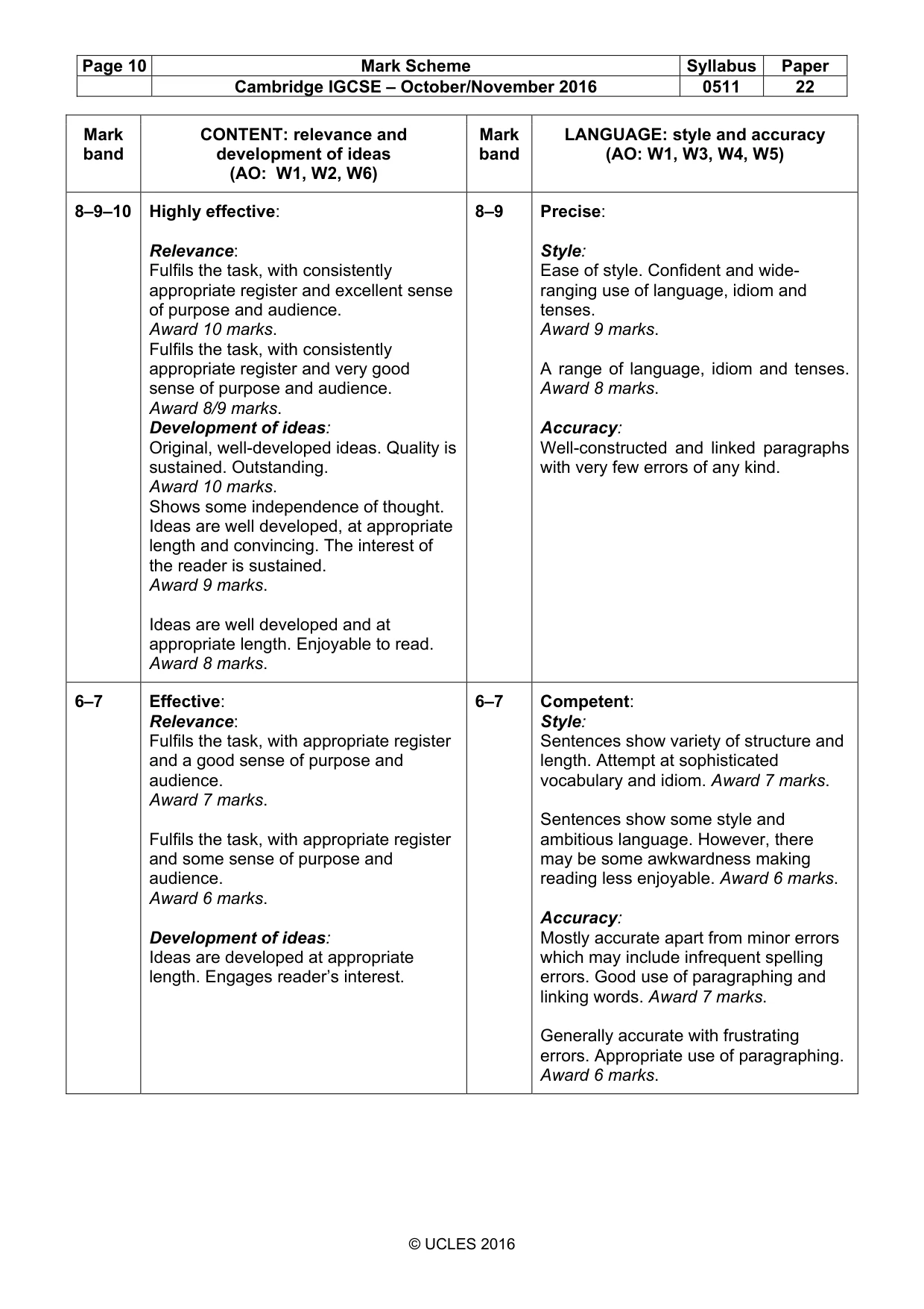 Mark scheme, page 10 of 11