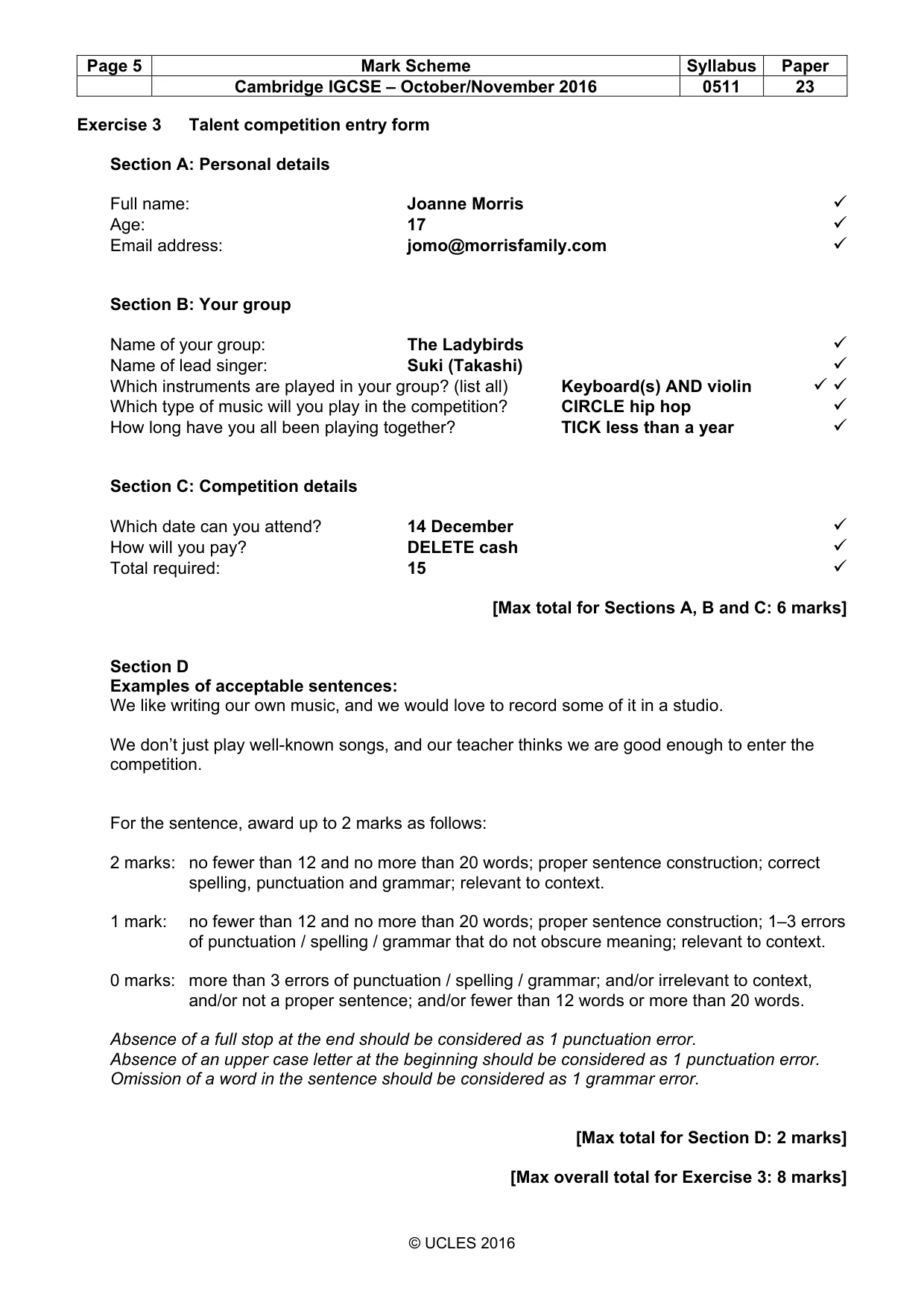 Mark scheme, page 5 of 10