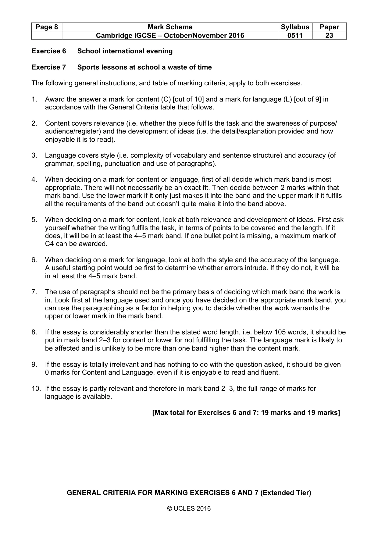Mark scheme, page 8 of 10