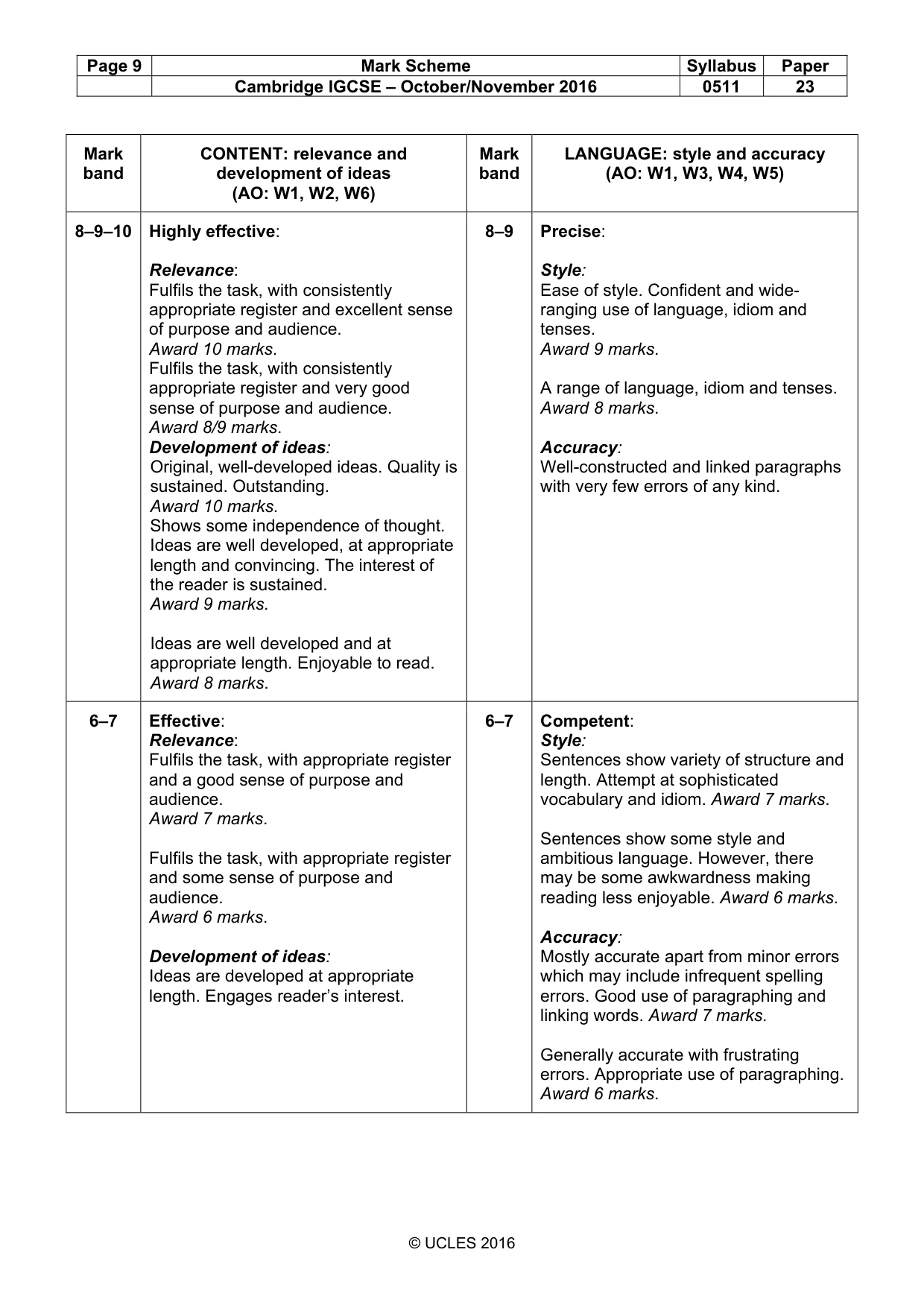 Mark scheme, page 9 of 10