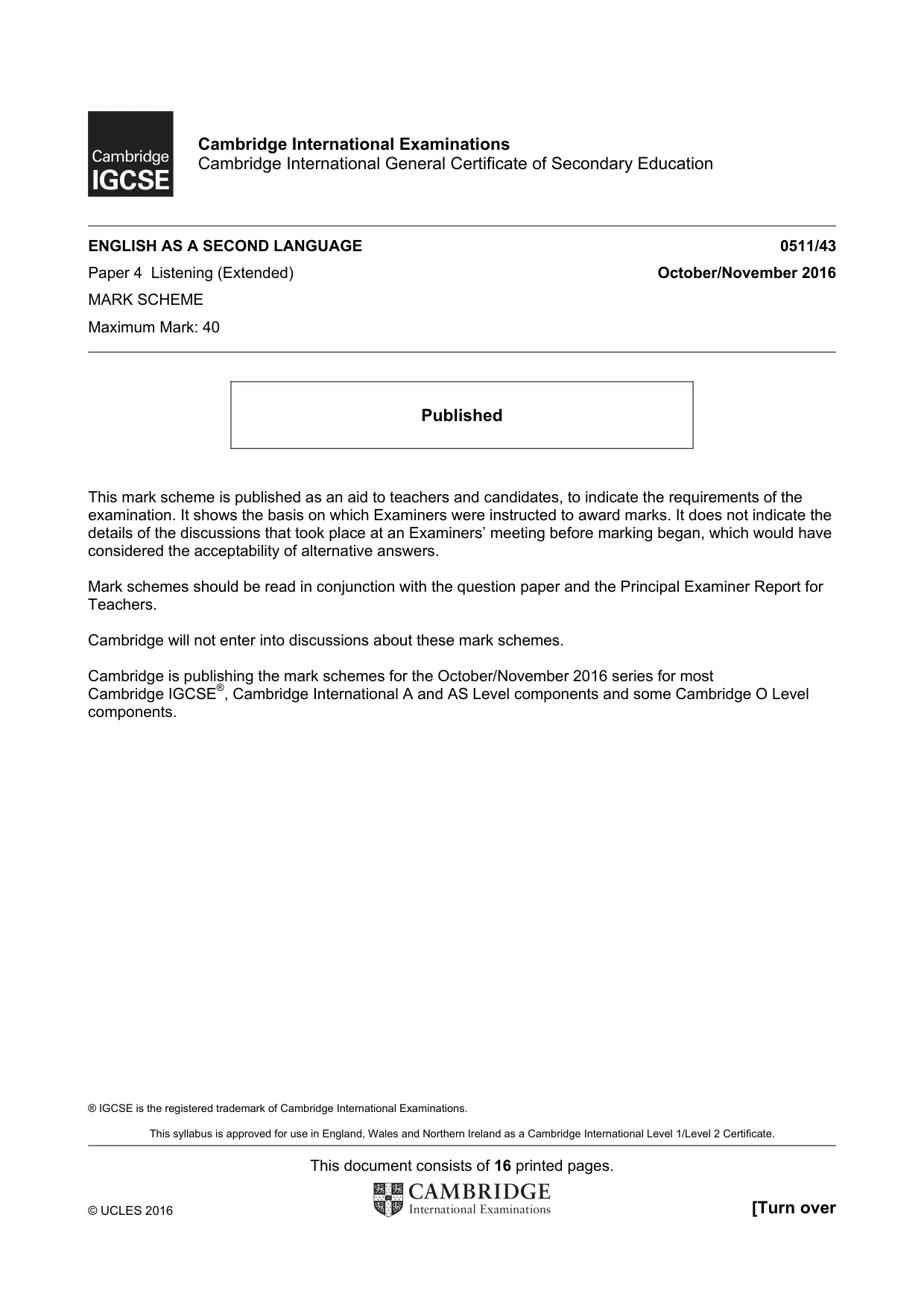 Mark scheme, page 1 of 16
