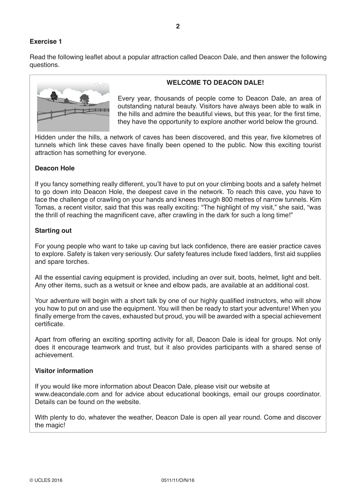 Cambridge IGCSE English - Second Language (count-in oral) 0511 2016 Oct/Nov Paper 1 · Variant 1 question paper, page 2 of 16