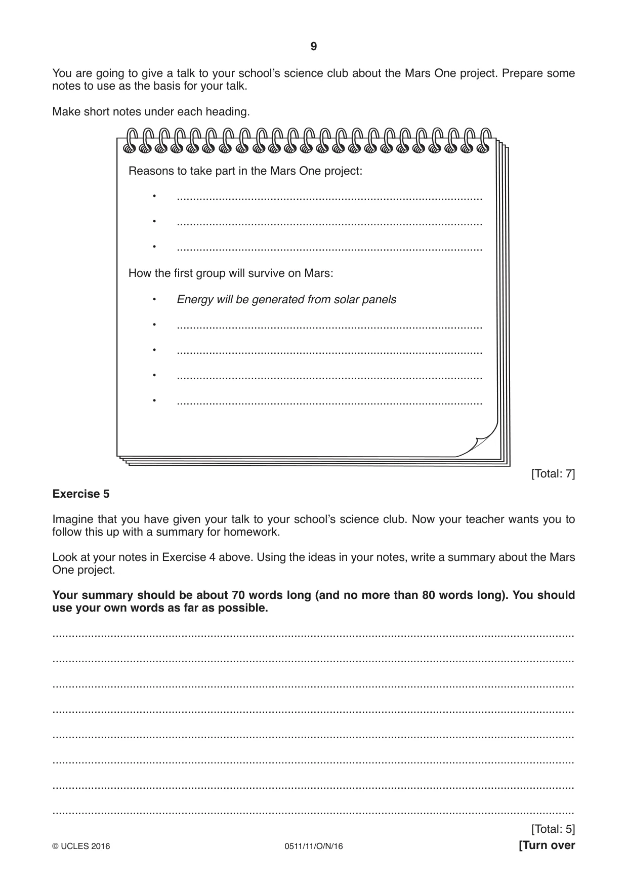 Cambridge IGCSE English - Second Language (count-in oral) 0511 2016 Oct/Nov Paper 1 · Variant 1 question paper, page 9 of 16