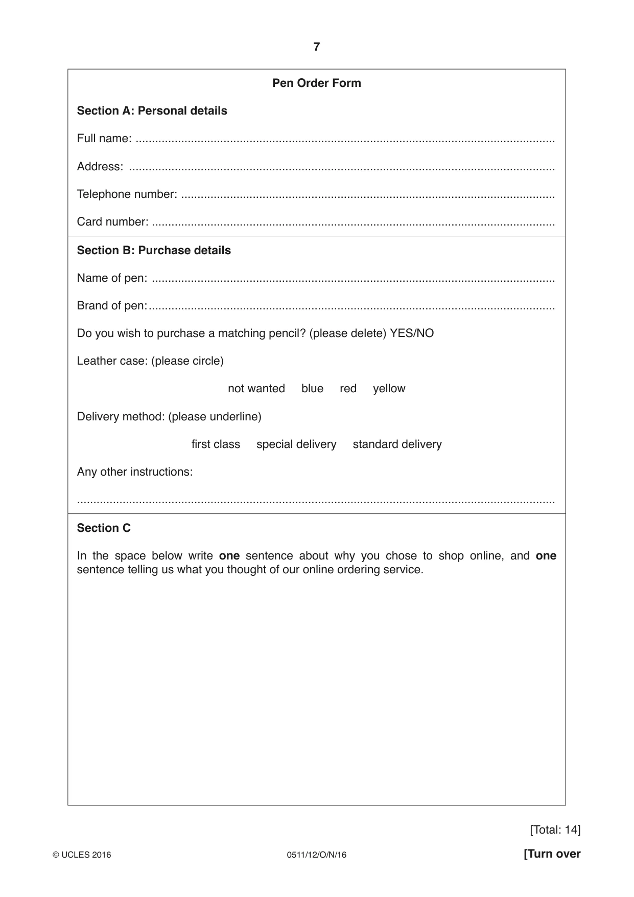 Cambridge IGCSE English - Second Language (count-in oral) 0511 2016 Oct/Nov Paper 1 · Variant 2 question paper, page 7 of 16