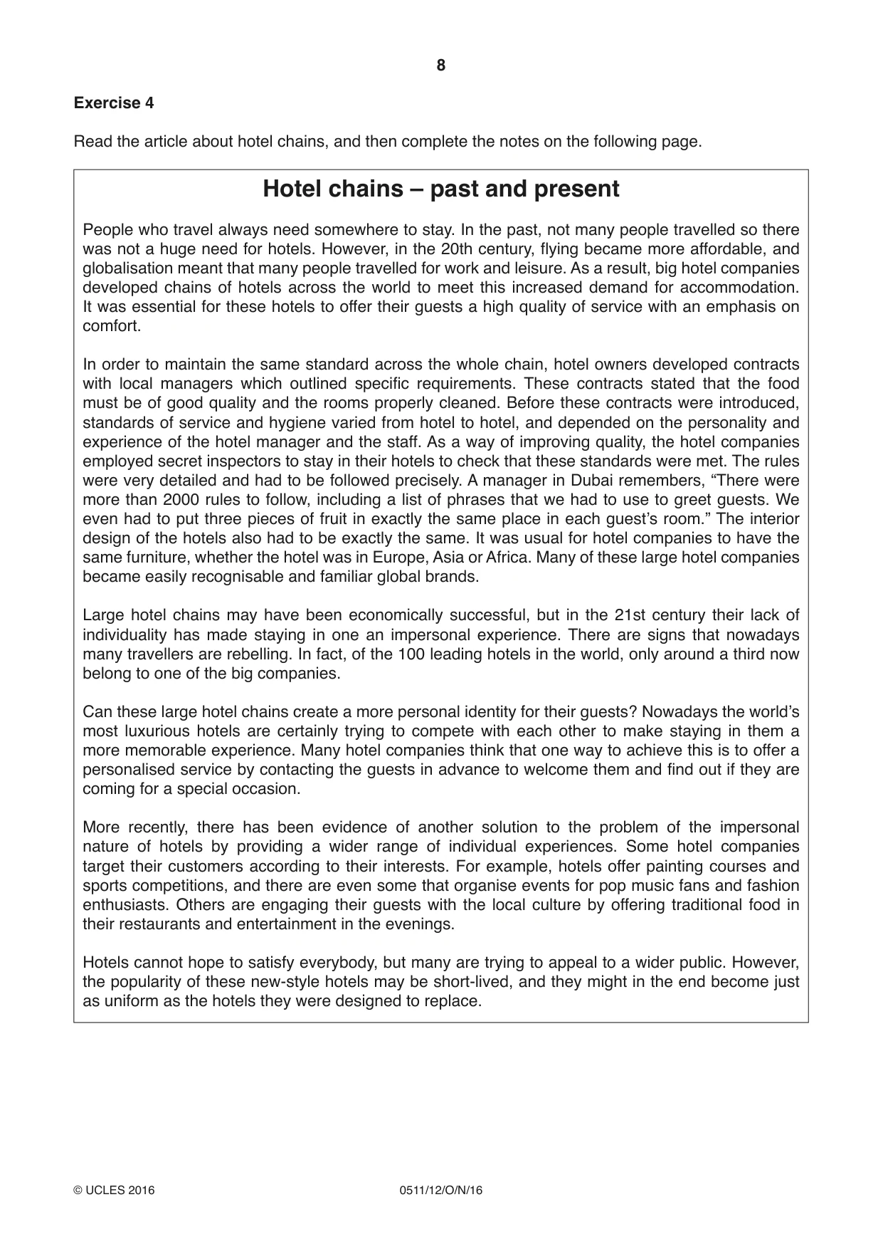 Cambridge IGCSE English - Second Language (count-in oral) 0511 2016 Oct/Nov Paper 1 · Variant 2 question paper, page 8 of 16