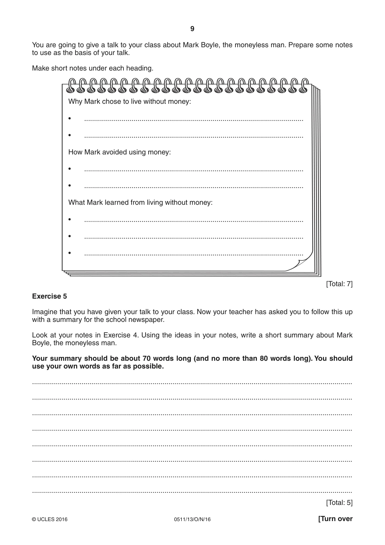 Cambridge IGCSE English - Second Language (count-in oral) 0511 2016 Oct/Nov Paper 1 · Variant 3 question paper, page 9 of 16