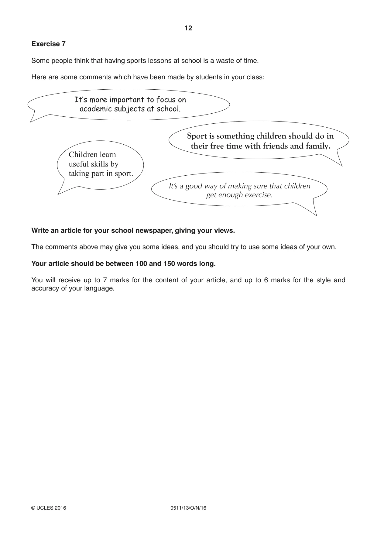 Cambridge IGCSE English - Second Language (count-in oral) 0511 2016 Oct/Nov Paper 1 · Variant 3 question paper, page 12 of 16