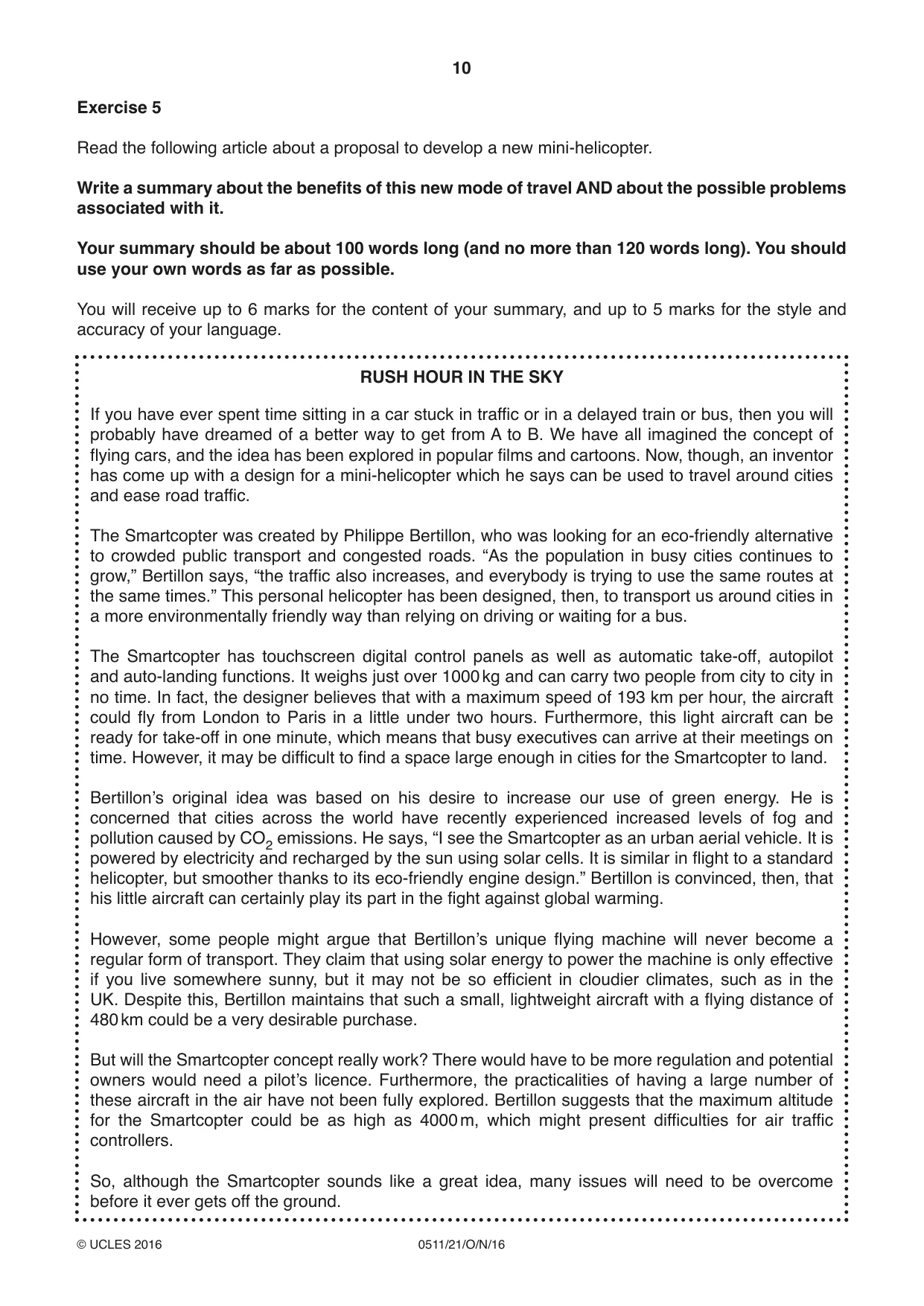 Cambridge IGCSE English - Second Language (count-in oral) 0511 2016 Oct/Nov Paper 2 · Variant 1 question paper, page 10 of 16