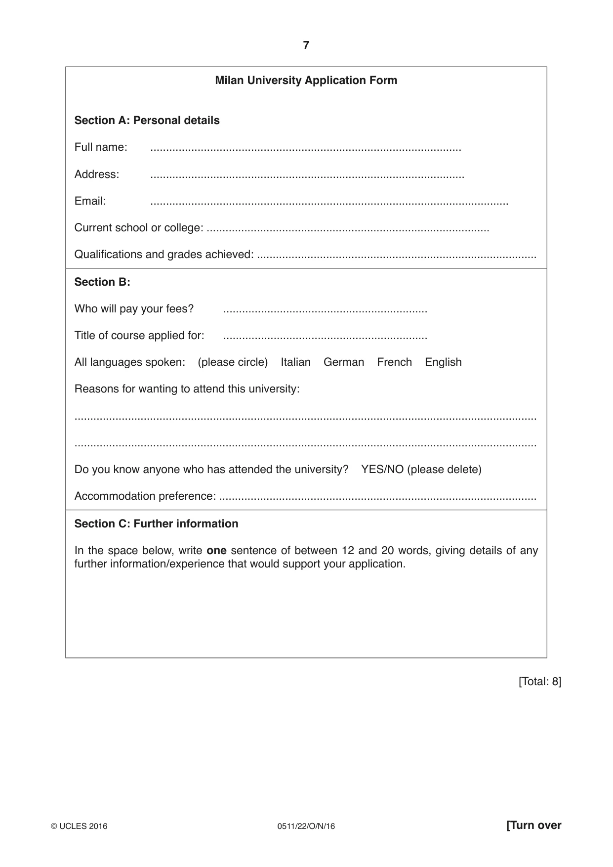 Cambridge IGCSE English - Second Language (count-in oral) 0511 2016 Oct/Nov Paper 2 · Variant 2 question paper, page 7 of 16