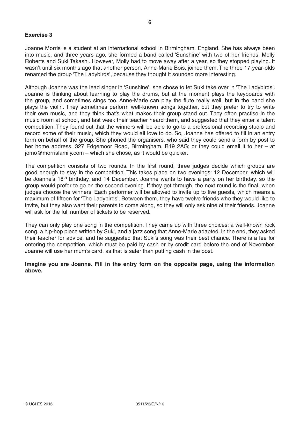 Cambridge IGCSE English - Second Language (count-in oral) 0511 2016 Oct/Nov Paper 2 · Variant 3 question paper, page 6 of 16