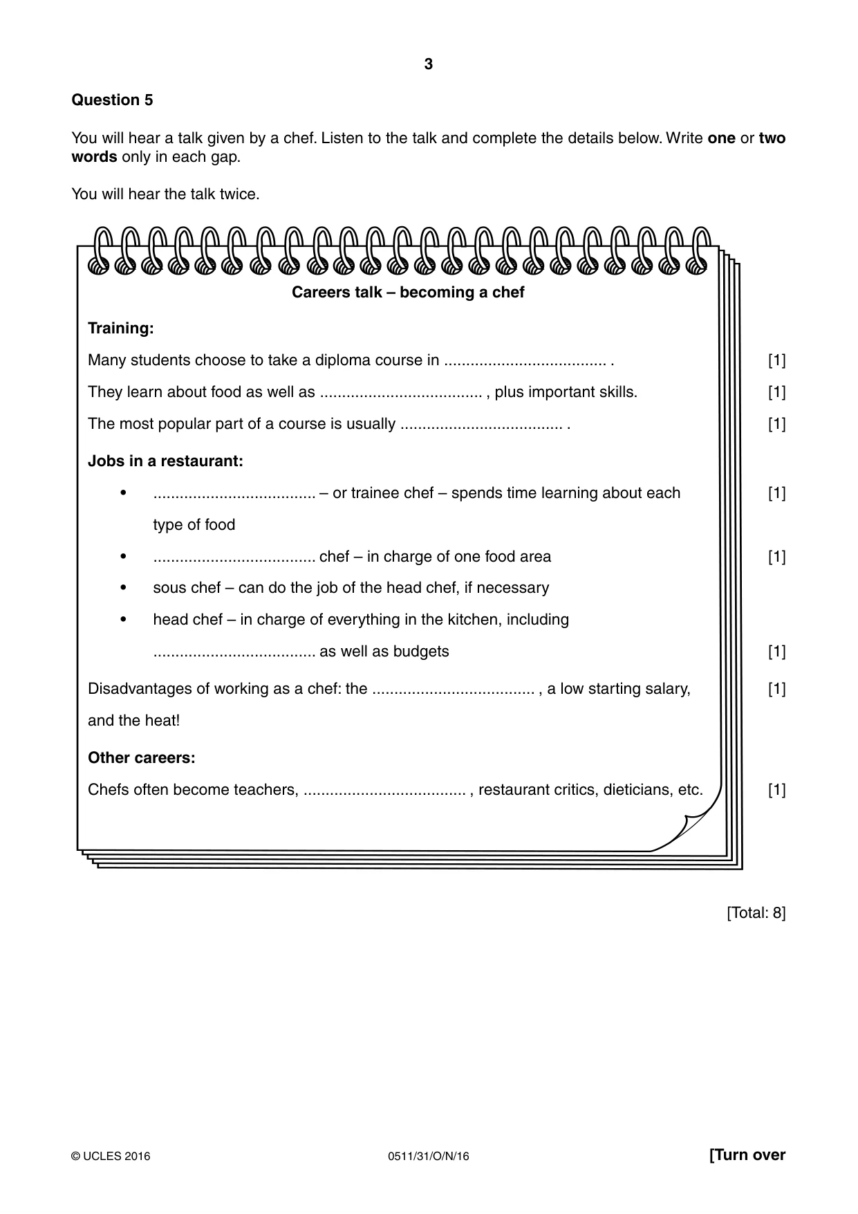 Cambridge IGCSE English - Second Language (count-in oral) 0511 2016 Oct/Nov Paper 3 · Variant 1 question paper, page 3 of 8