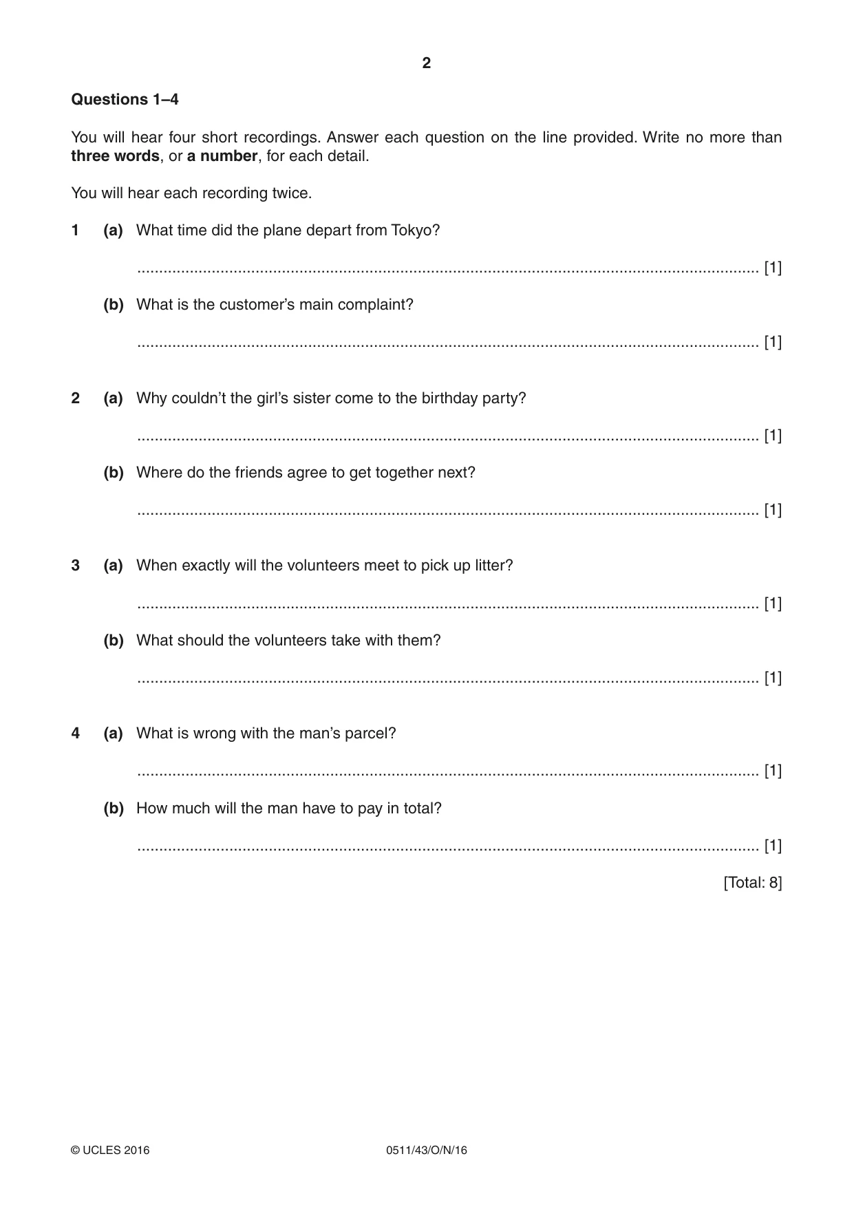 Cambridge IGCSE English - Second Language (count-in oral) 0511 2016 Oct/Nov Paper 4 · Variant 3 question paper, page 2 of 12