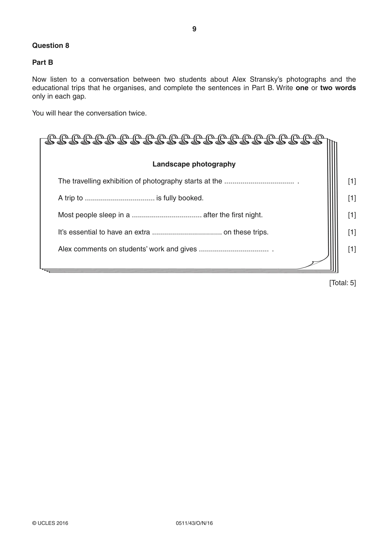 Cambridge IGCSE English - Second Language (count-in oral) 0511 2016 Oct/Nov Paper 4 · Variant 3 question paper, page 9 of 12