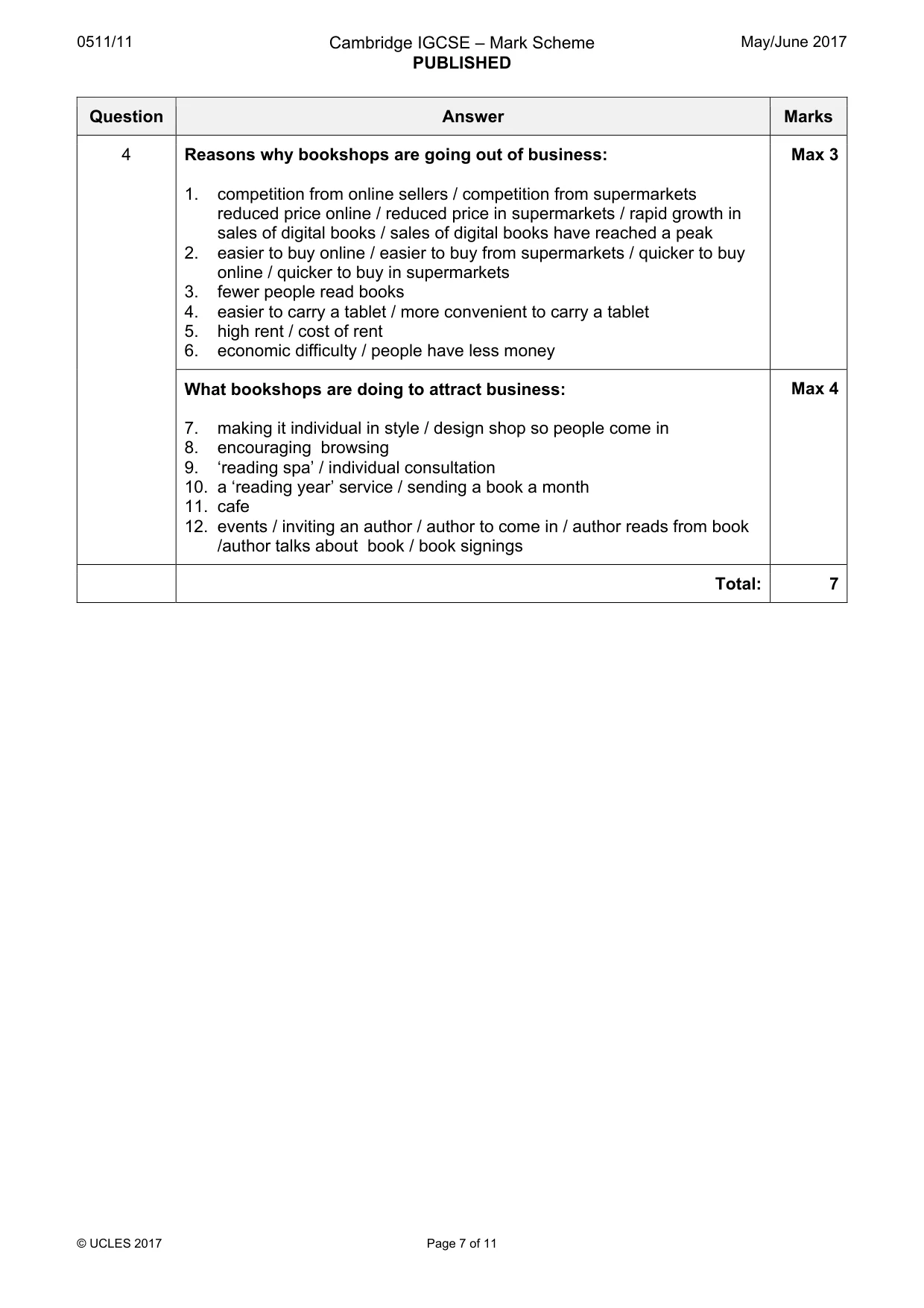 Mark scheme, page 7 of 11