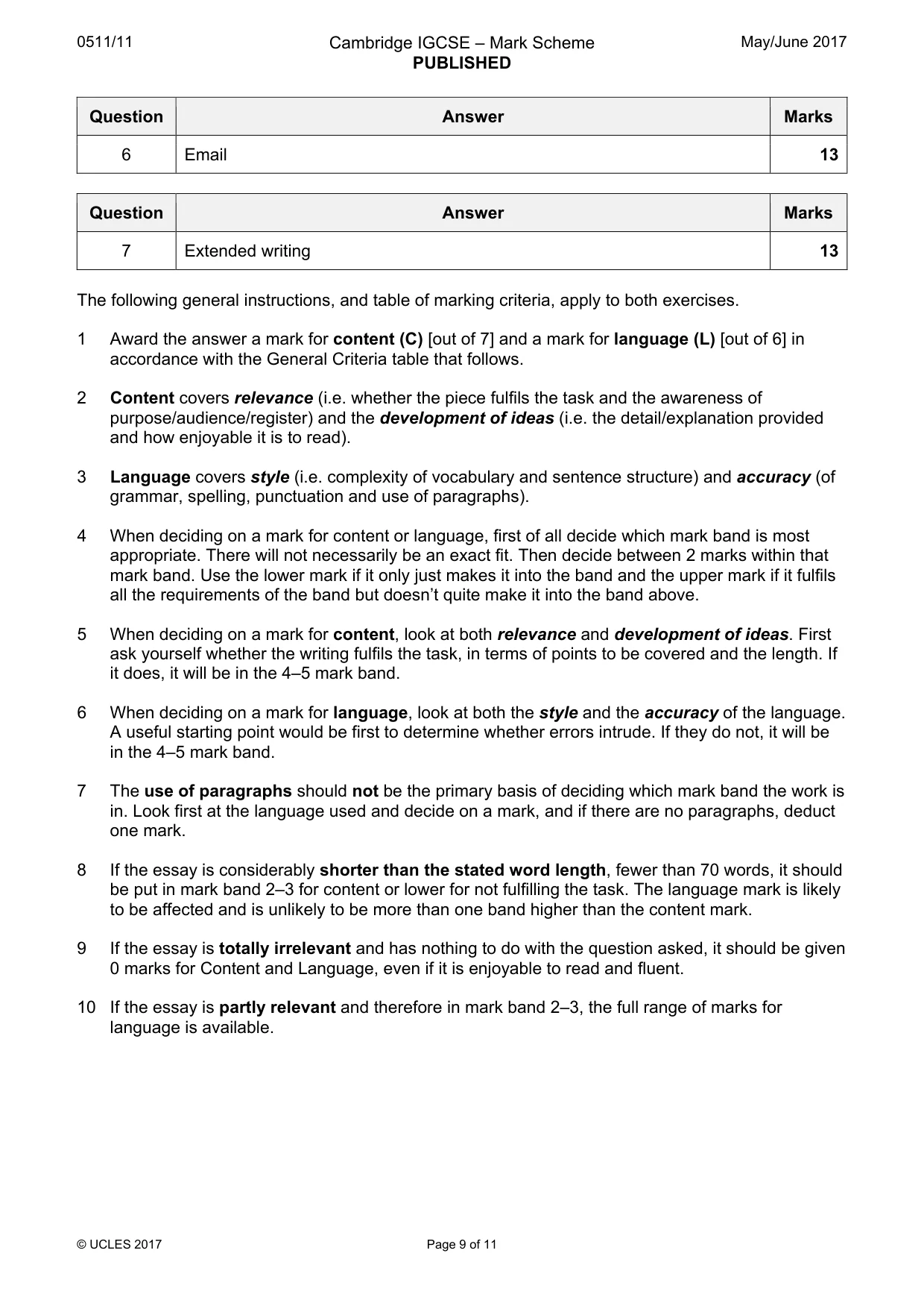 Mark scheme, page 9 of 11