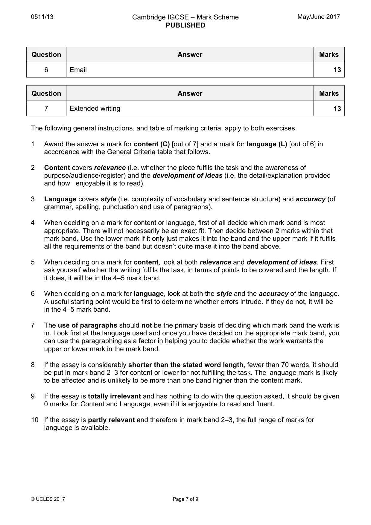 Mark scheme, page 7 of 9