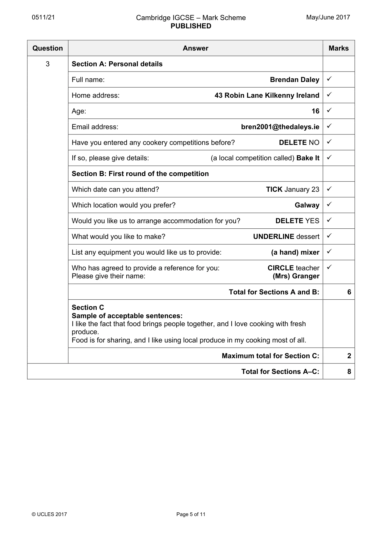 Mark scheme, page 5 of 11