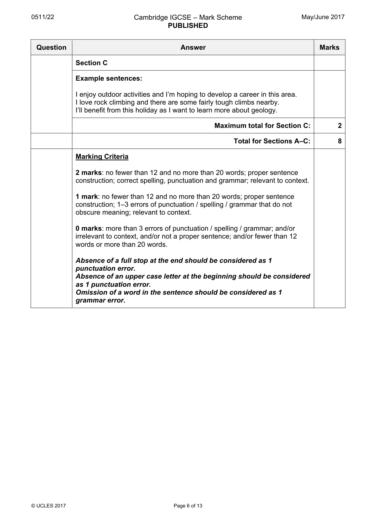 Mark scheme, page 6 of 13