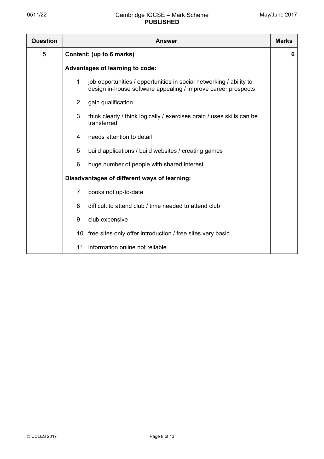 Mark scheme, page 8 of 13