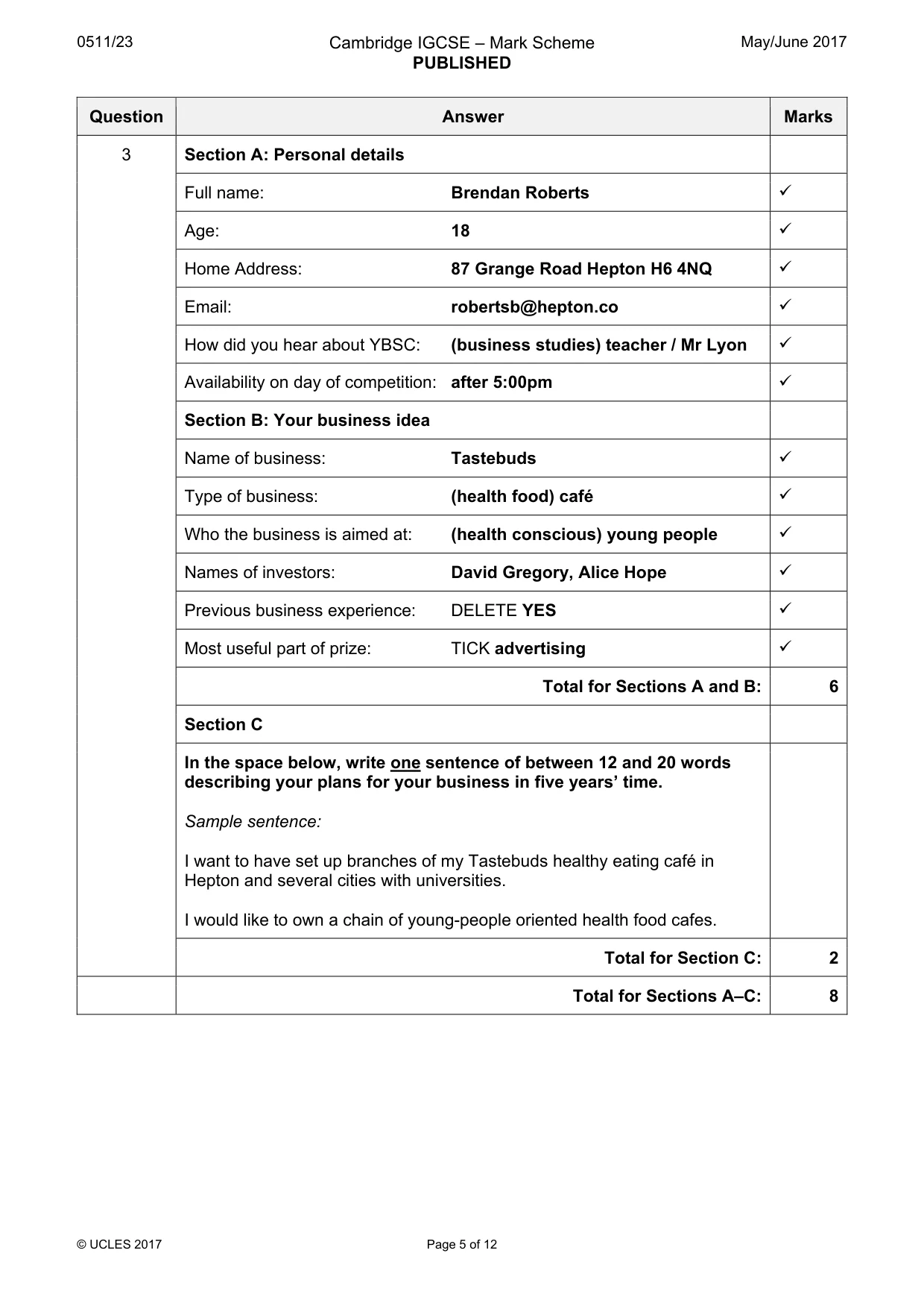 Mark scheme, page 5 of 12