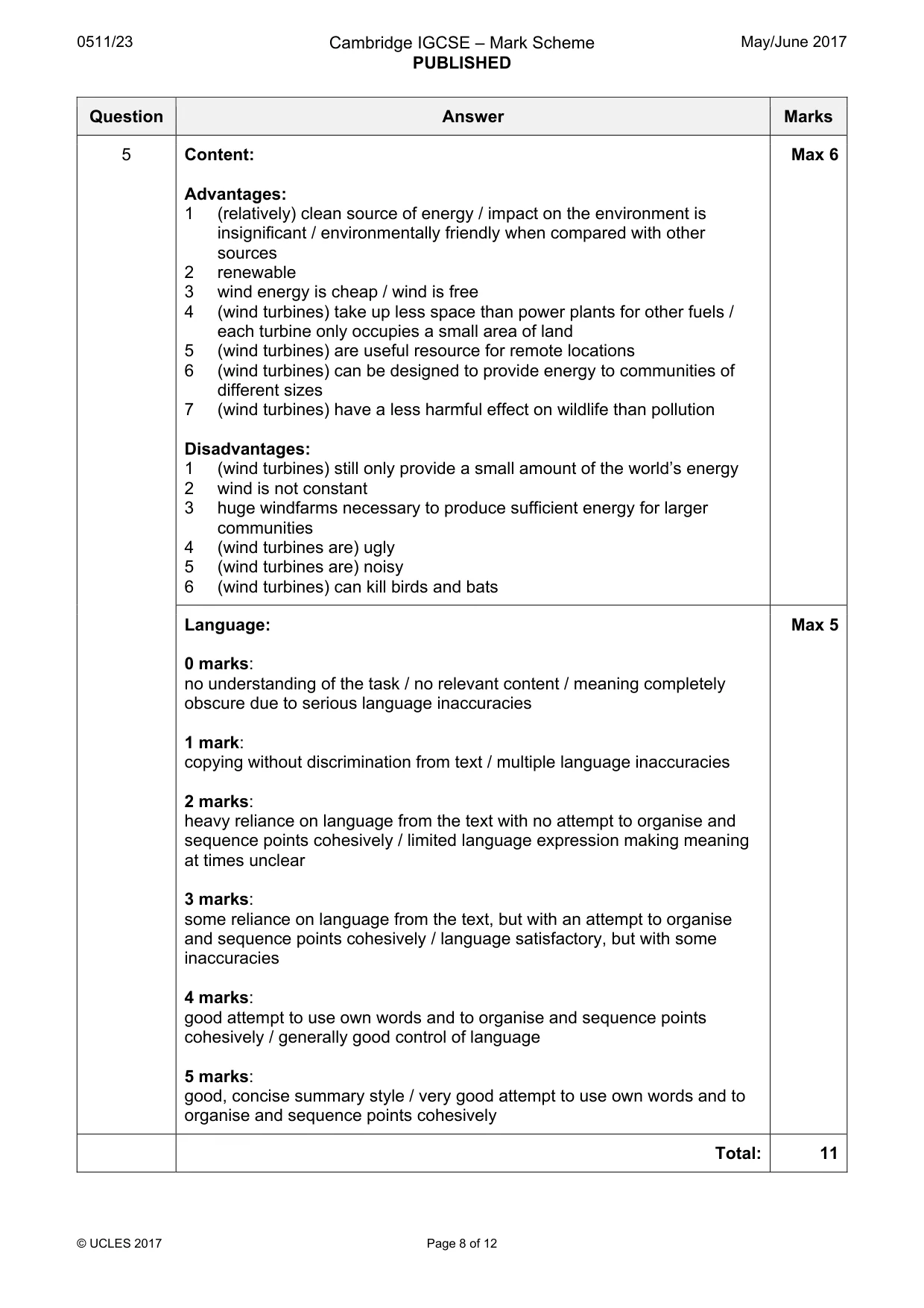 Mark scheme, page 8 of 12