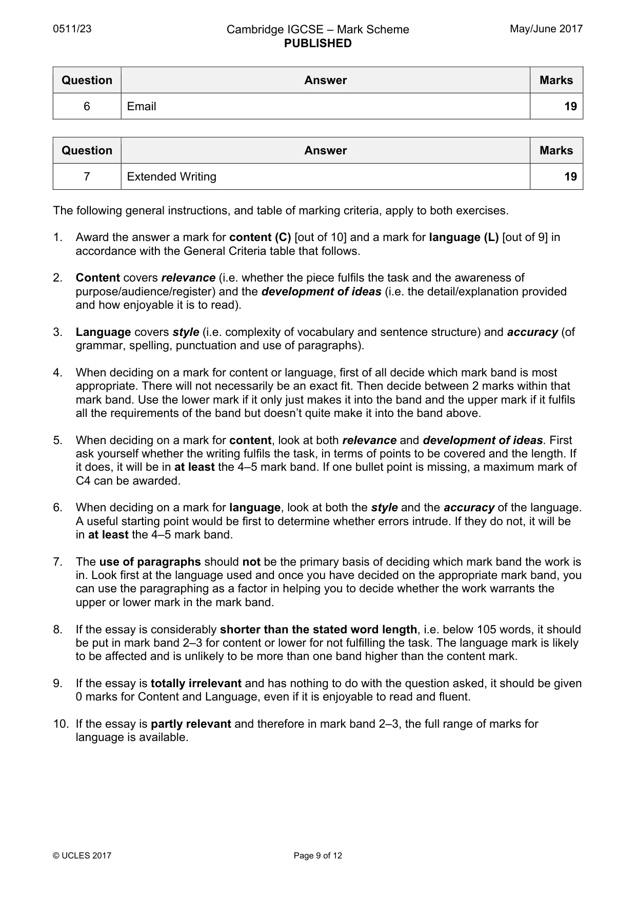 Mark scheme, page 9 of 12