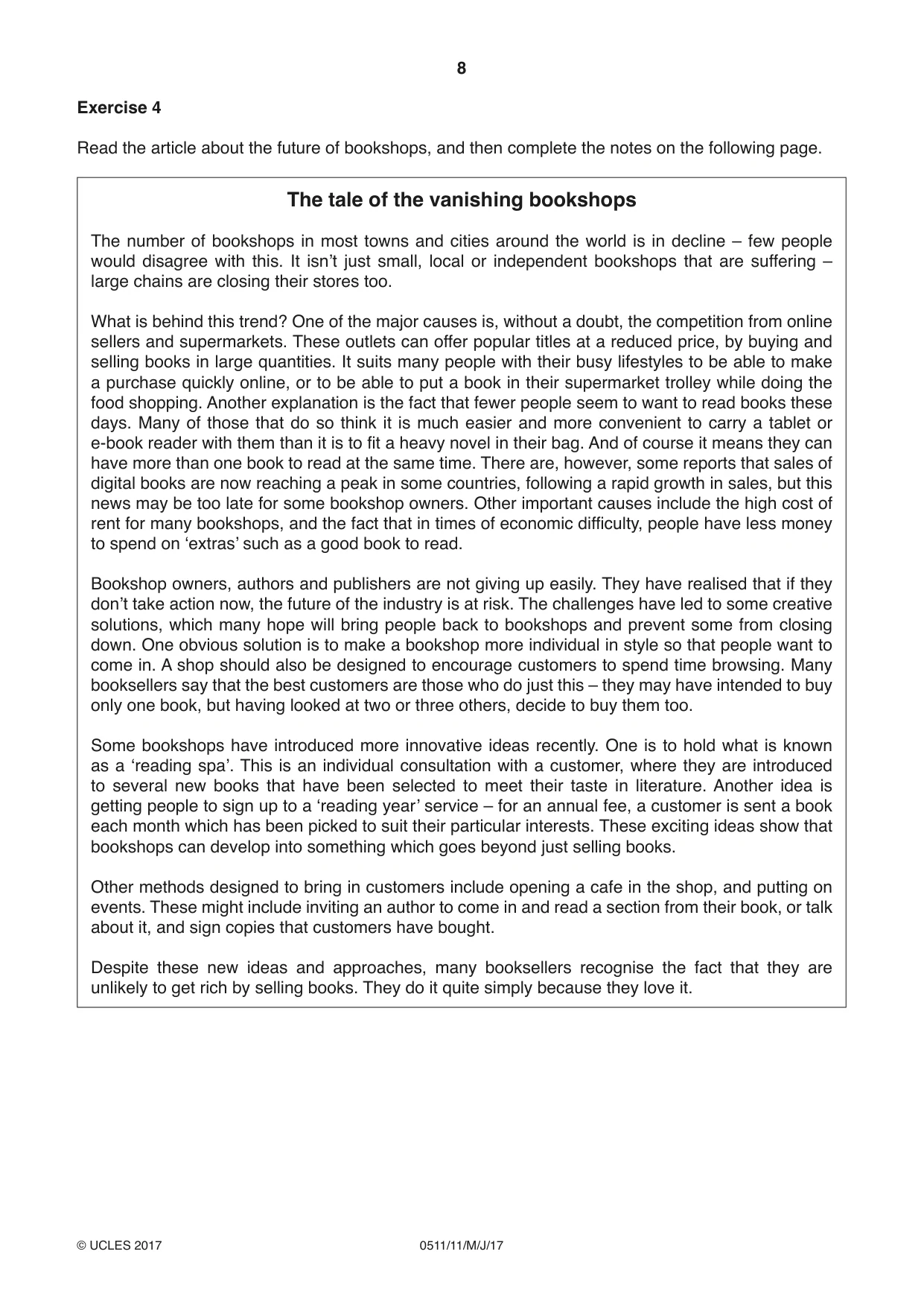 Cambridge IGCSE English - Second Language (count-in oral) 0511 2017 May/June Paper 1 · Variant 1 question paper, page 8 of 16