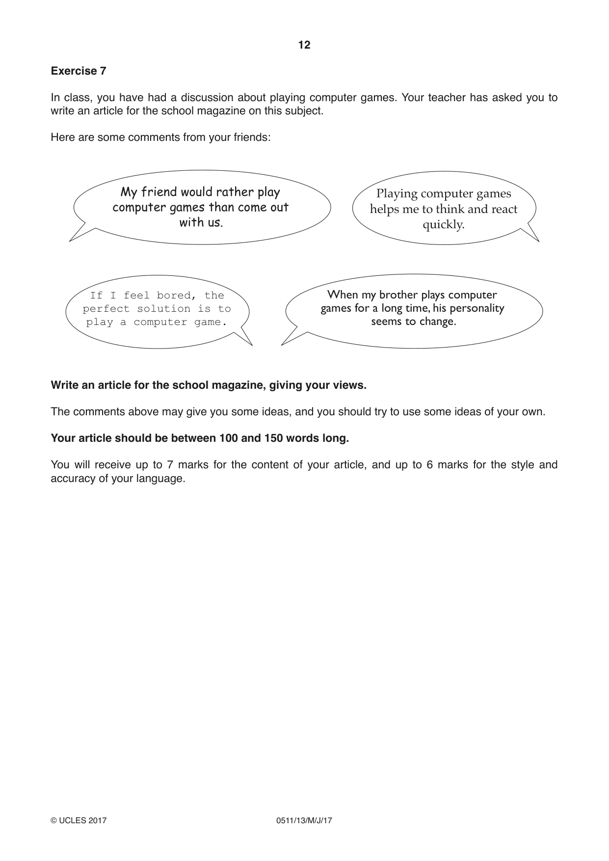 Cambridge IGCSE English - Second Language (count-in oral) 0511 2017 May/June Paper 1 · Variant 3 question paper, page 12 of 16
