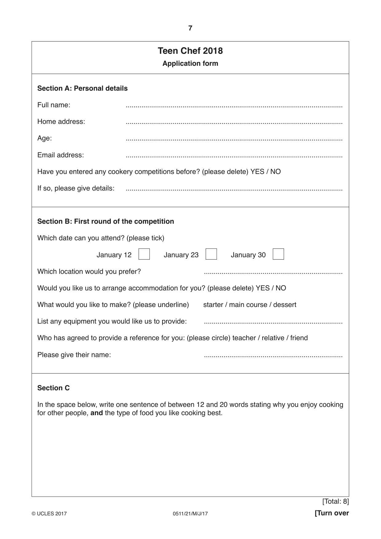 Cambridge IGCSE English - Second Language (count-in oral) 0511 2017 May/June Paper 2 · Variant 1 question paper, page 7 of 16