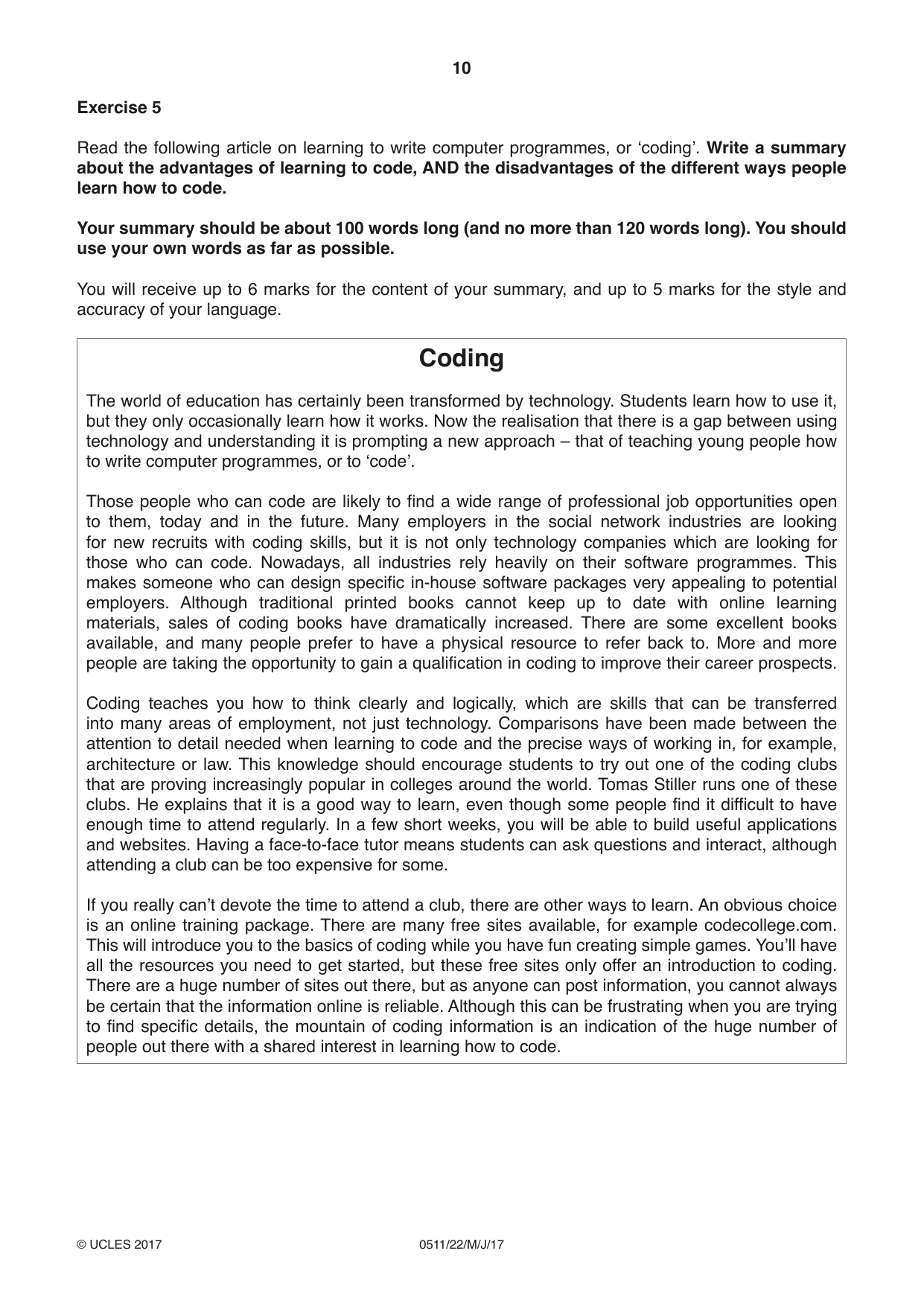 Cambridge IGCSE English - Second Language (count-in oral) 0511 2017 May/June Paper 2 · Variant 2 question paper, page 10 of 16