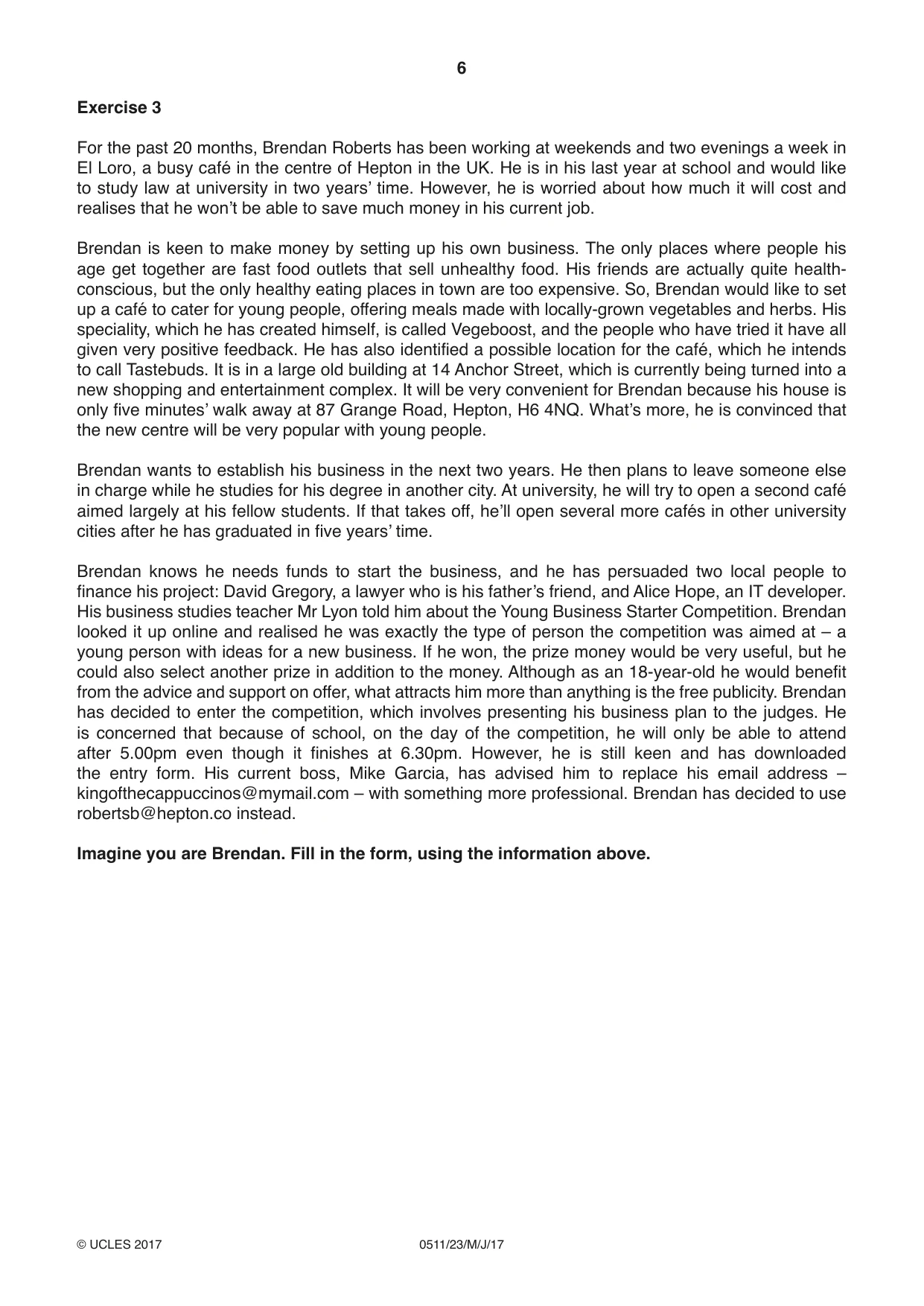 Cambridge IGCSE English - Second Language (count-in oral) 0511 2017 May/June Paper 2 · Variant 3 question paper, page 6 of 16