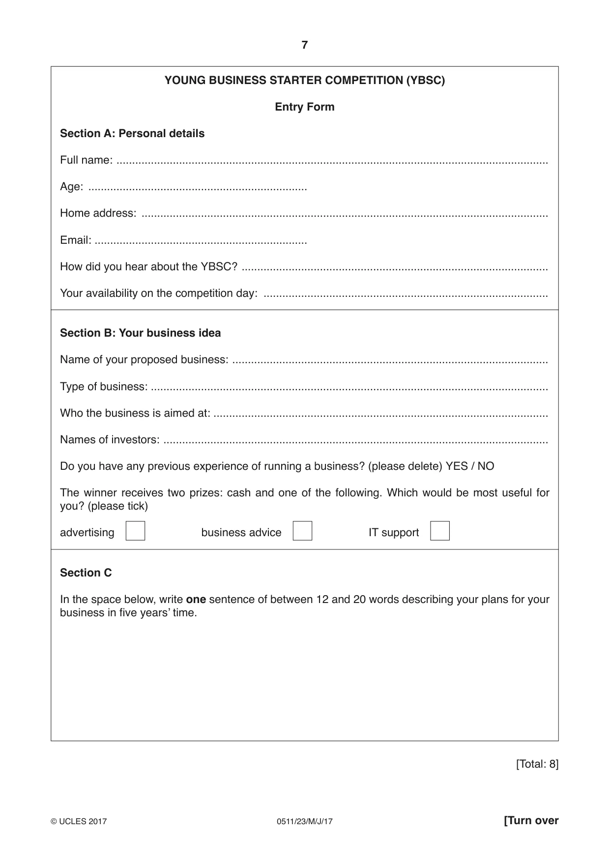 Cambridge IGCSE English - Second Language (count-in oral) 0511 2017 May/June Paper 2 · Variant 3 question paper, page 7 of 16