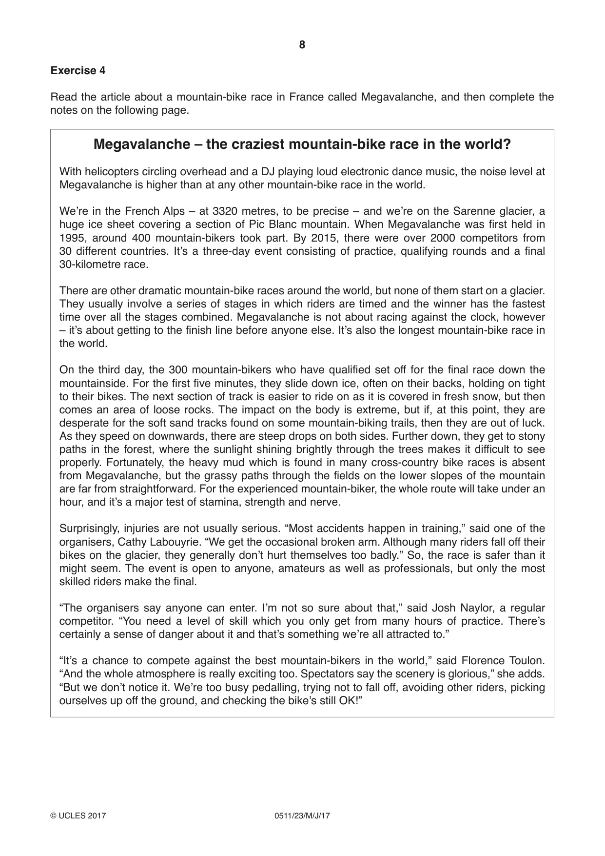Cambridge IGCSE English - Second Language (count-in oral) 0511 2017 May/June Paper 2 · Variant 3 question paper, page 8 of 16