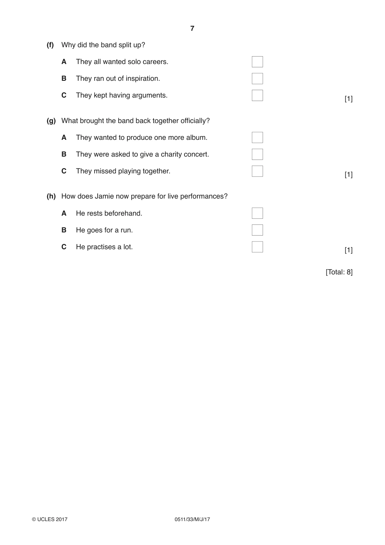 Cambridge IGCSE English - Second Language (count-in oral) 0511 2017 May/June Paper 3 · Variant 3 question paper, page 7 of 8