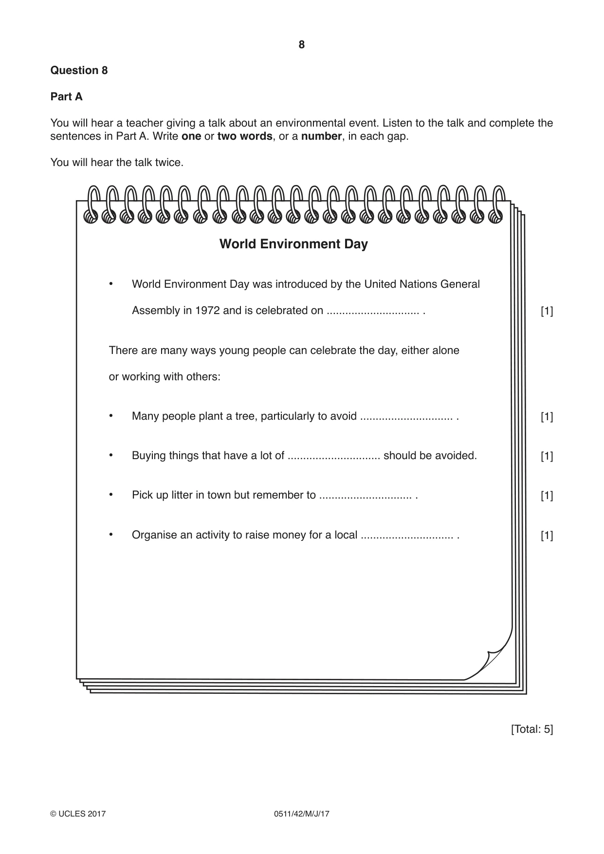 Cambridge IGCSE English - Second Language (count-in oral) 0511 2017 May/June Paper 4 · Variant 2 question paper, page 8 of 12