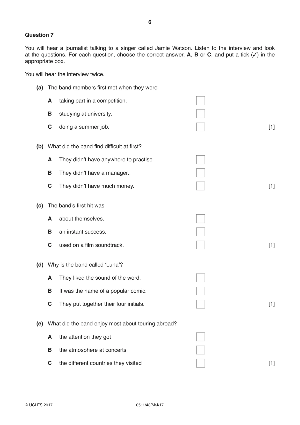 Cambridge IGCSE English - Second Language (count-in oral) 0511 2017 May/June Paper 4 · Variant 3 question paper, page 6 of 12