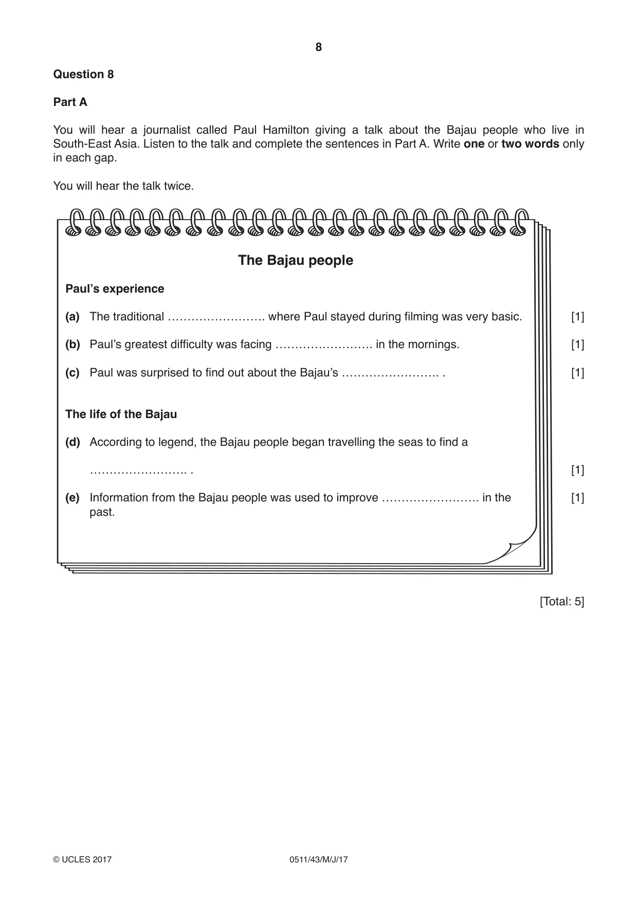 Cambridge IGCSE English - Second Language (count-in oral) 0511 2017 May/June Paper 4 · Variant 3 question paper, page 8 of 12
