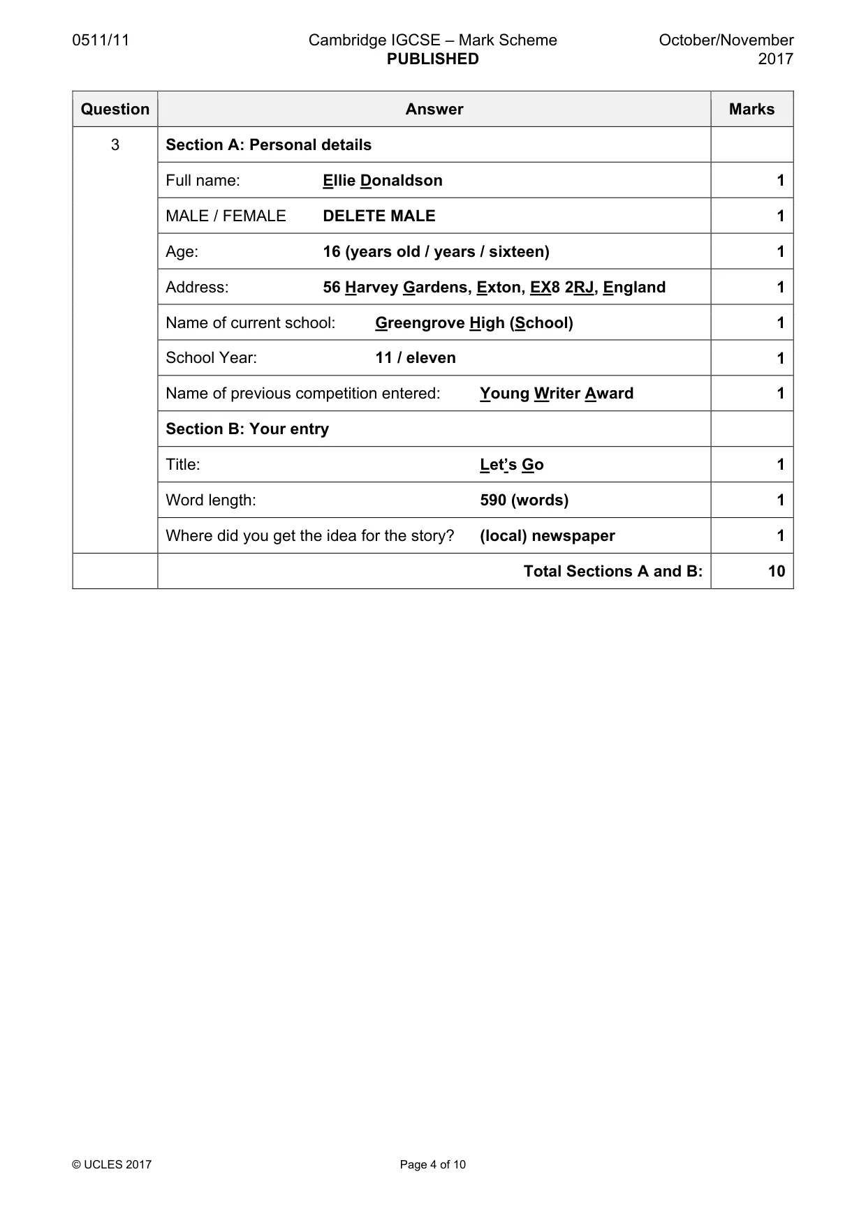 Mark scheme, page 4 of 10