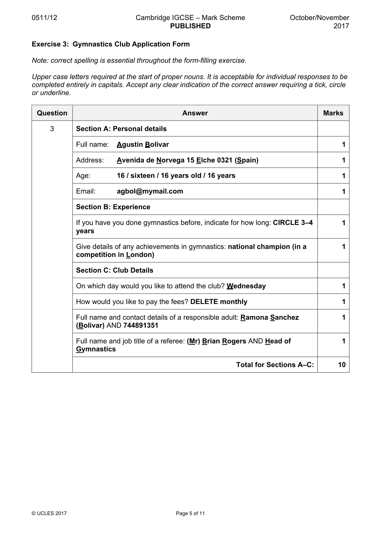 Mark scheme, page 5 of 11