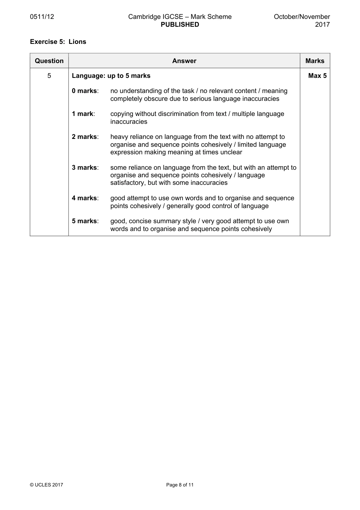Mark scheme, page 8 of 11