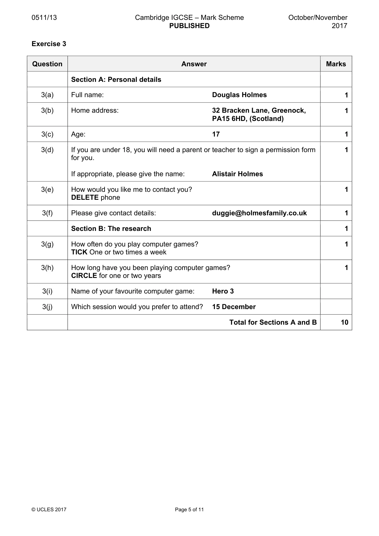Mark scheme, page 5 of 11